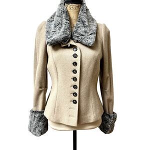 PAUW AMSTERDAM Women's Beige Wool Jacket Sz 10 Faux Fur Collar & Cuffs $ 1295
